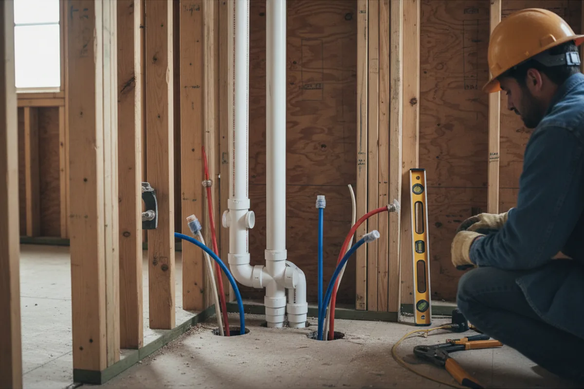 Drain and supply rough-in during Sump Pump Repair in Greens Fork